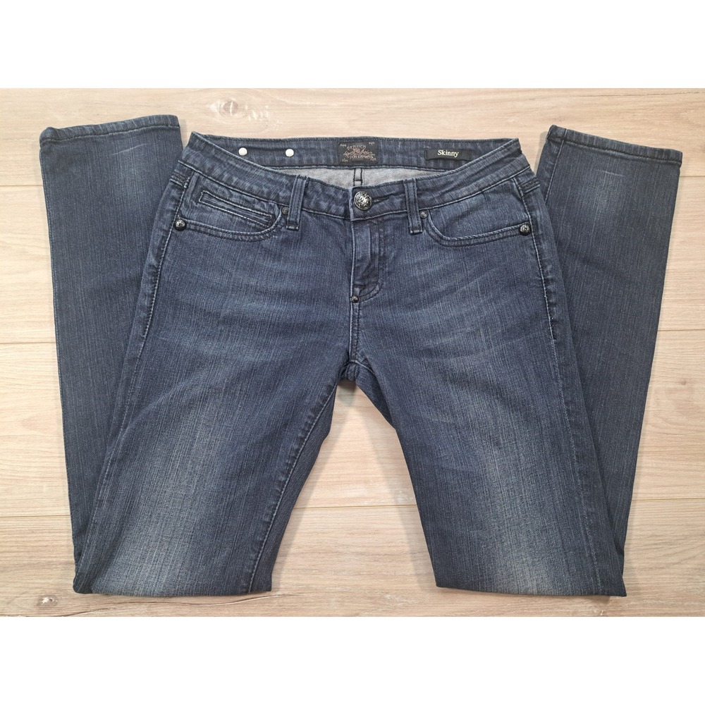 Rock for Express Womens Skinny Jeans Dark Wash‎ Embroidered Back Pocket Size 6
